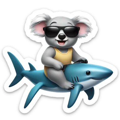 Koala riding a shark with sunglasses  sticker