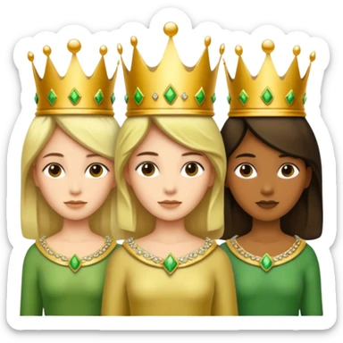 three with a crown that unites them with golden and green colours sticker