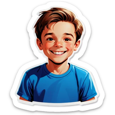 smiling boy indoors t-shirt sticker