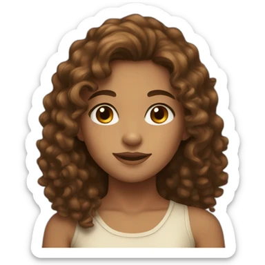 girl with long curly brown hair, brown eyes, tan skin, freckles sticker