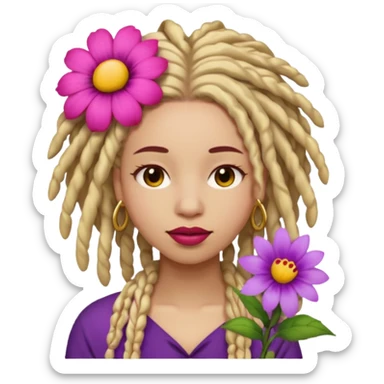 Gold dread locs pink emoji face purple flower in the hair red lipstick sticker
