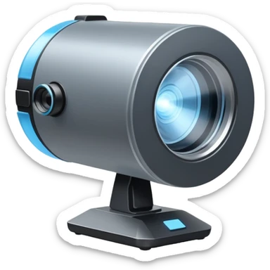 Flat emoji of a wrist-mounted hologram projector emitting a soft blue light cone, simple shapes, modern sci-fi style sticker