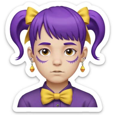 boy with bangs and purple hair and yellow hairbow and earrings and very heavy face tattoos sticker