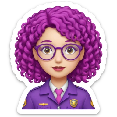 scout girl with pink scout uniform, purple curly haired and glassess sticker