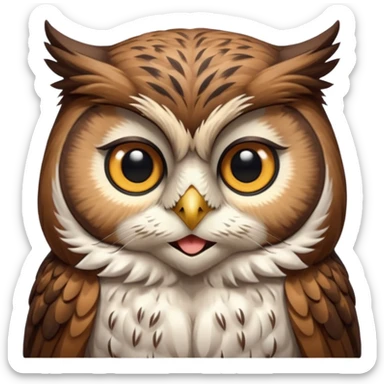 The real-life full sized owl with cat's face on transparent background sticker