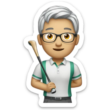Chinese guy grey hair wear glasses playing golf sticker