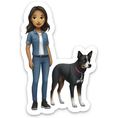 brunette girl with blue heeler sticker
