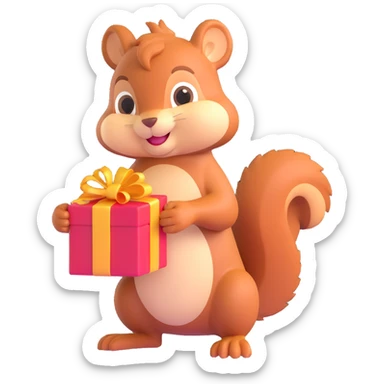 squirrel holding a gift in one hand sticker