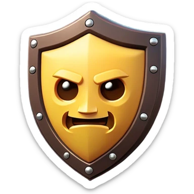 Clash of Clans aesthetic: Cinematic Playful Pixel 3D Shield Emoji, rendered in a 3D vector-style similar to standard emojis with minimal shading and bold, simplified shapes. A compact, distinct form with signature details, softly glowing with a pixelated adventure charm. Simplified yet unmistakably iconic, highly detailed and consistent, glowing with a soft radiance and high shine. Stylized with a touch of classic pixel-art charm and a soft glowing outline, capturing the essence of a beloved gaming relic with a friendly, playful manner! sticker