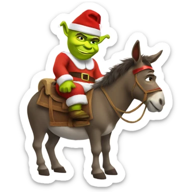 Shrek riding donkey with a Santa hat sticker