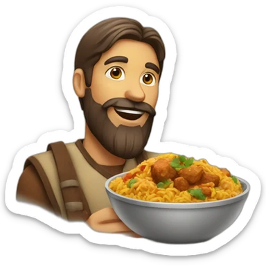 Man with beard eating Indian food sticker
