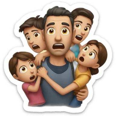 A man in shock carries his entire family and is afraid that he will not harm them if he does sticker