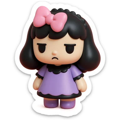 gothic girl with pink bow and black lace trim, gothic style, vinyl figure, moody atmosphere sticker