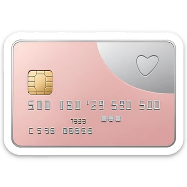 Blush pink credit card with gold chip and silver embossed numbers, minimal design, no logo sticker