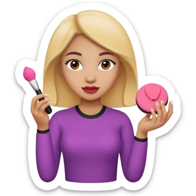 Light skin female holding makeup blush sponge in left hand  sticker