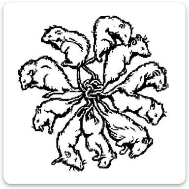 Edit the pixel art rat king to be black and white with clear contrast, keeping the tangled arrangement and pixel art style. sticker