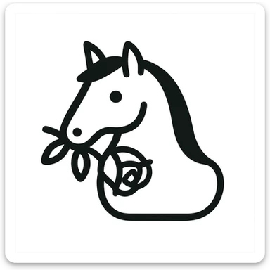Make the horse black, keep the rose in its mouth, minimalistic style, no background. sticker