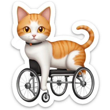 full body small short hair ginger and white cat with orange eyes walking in a wheelchair for cats sticker
