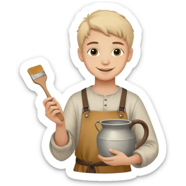 smiling painter boy 14th century with pot of paint sticker