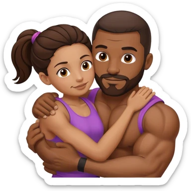 Black man with facial hair and muscles hug small brunette woman sticker