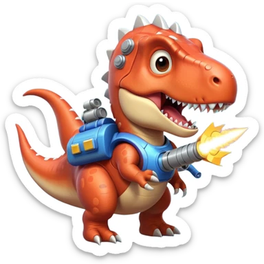 rocket-propelled dinosaur portrait, head and shoulders only, cute T-rex face, rocket pack visible behind shoulders, glowing thrusters, 3D cartoon, mobile game icon style, clean background, no text, no watermark sticker
