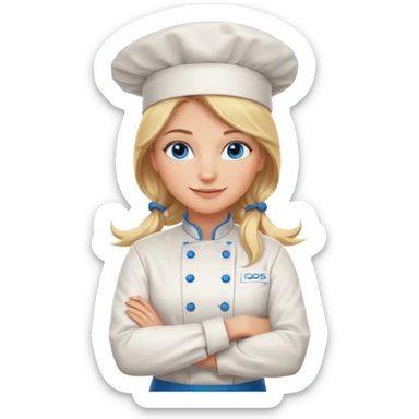 Beautiful, sexy,  long blonde hair, blue eyed, full lips female chef arms folded  sticker