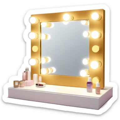 Square vanity mirror with lights around it with skincare sticker