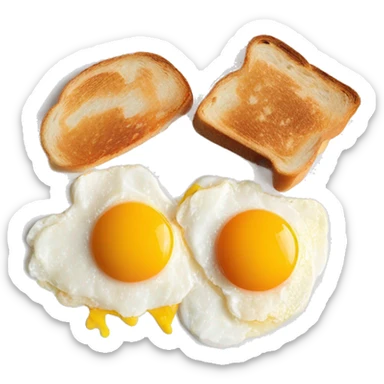 sunny side up eggs on white plate with yolk dripping out and toast on the side sticker