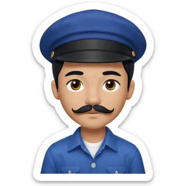 generate a fair pretty bratz boy wearing a dark blue cap and  button up shirt. Handsome

Mustache- black

hair black long sticker