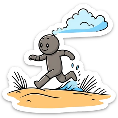 cartoon person tiptoeing and hopping quickly across hot beach sand with steam rising from footprints sticker