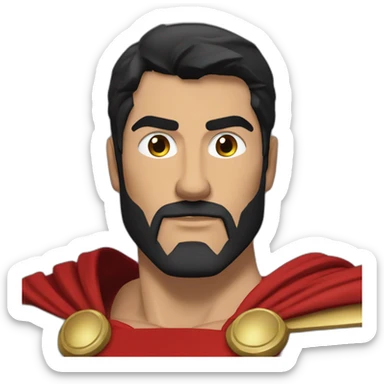 The Spartan Leonidas. Muscly physique. Wearing a red cape. Masculin. Normal face. Black hair sticker