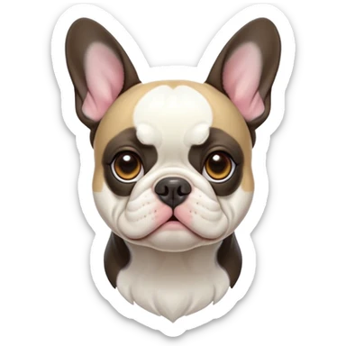 Cinematic Noble Pied French Bulldog Portrait Emoji, Radiating regal yet playful charm, with a distinctive pied fur of contrasting hues and a sculpted, expressive face featuring gentle, wise eyes and a confident stance, simplified yet artistically detailed, glowing with a soft, sophisticated radiance, high shine, exuding intelligent nobility and refined flair, soft glowing outline, capturing the essence of a noble Pied French Bulldog that embodies both strength and grace! sticker