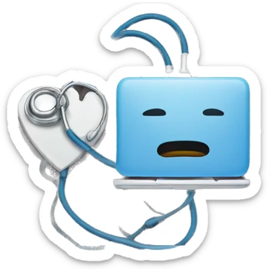 a laptop in which a website is opened and the laptop is connected with a stethoscope sticker