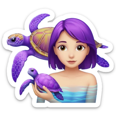 A girl with a purple Sea turtle in the ocean sticker