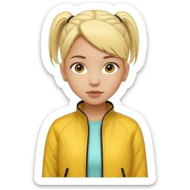 girl with yellow jacket, pony tail. sticker