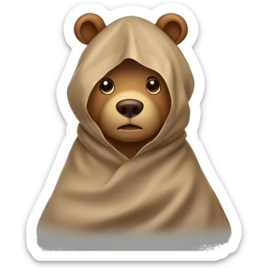 light brown bear with blanket over his head sticker