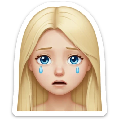 Blonde girl long straight hair blue eyes crying sticker