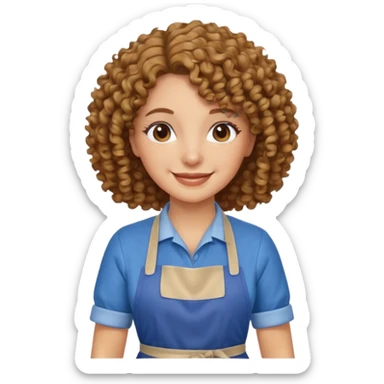 woman with curly hair in blue apron sticker