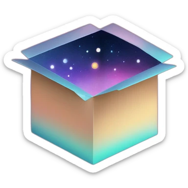 an open box with galaxy gradient and space design sticker