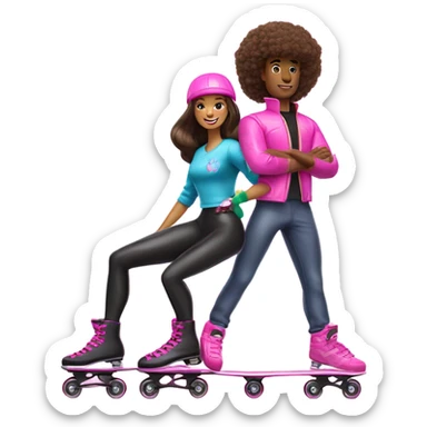 Ken and Barbie rollerblading sticker