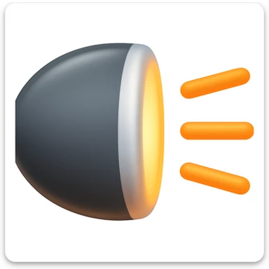 Create an Apple-style emoji icon of high beam car headlights. The design should have a rounded, soft glossy finish with subtle gradients and a clean, minimal look. Include a semicircle headlight and three long orange lines to the right, matching the Apple emoji visual language with Apple-style gloss and gradients. sticker