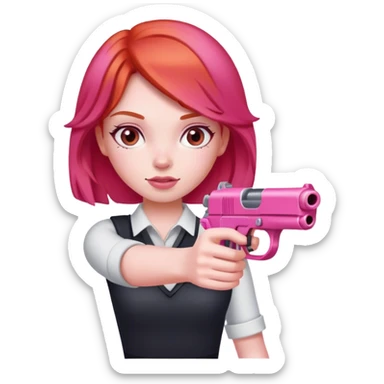 Red head girl with a pink gun sticker
