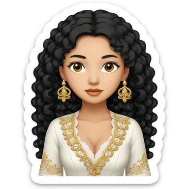 tan skin women, with black long Curly hair, wear white kebaya  sticker
