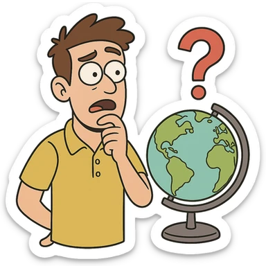 flat toon style globe with a question mark, quiz vibe sticker