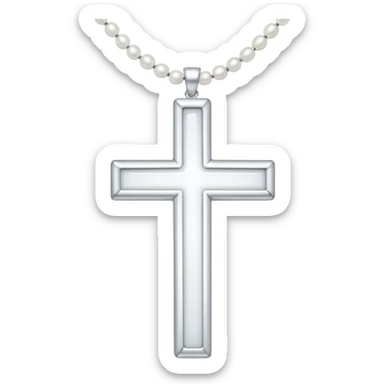 Elegant emoji icon of a white cross made of white beads, glossy surface, and white bead chain subtle shadows, pure white palette sticker