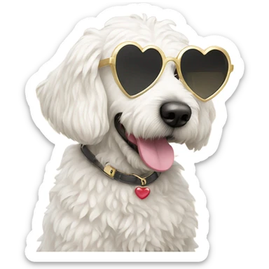 White golden doodle with heart glasses sticker
