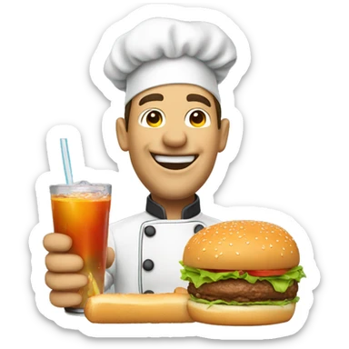 happy chef enjoying his drink and burger sticker