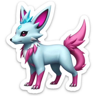 White and magenta pastel soft glossy smooth alloy divine holy legendary epic ethereal fantasy cyperpunk futuristic feral Zangoose-Manectric-Luxray-Umbreon-Vaporeon-Amaura-Electrike-fusion-creature  sticker