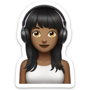 Cute woman black bangs hair headphone  sticker