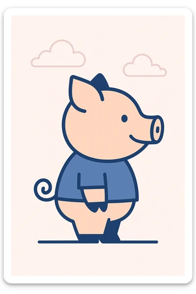side view of a pig, cartoon style, academic color palette, minimal background, focus on pig sticker